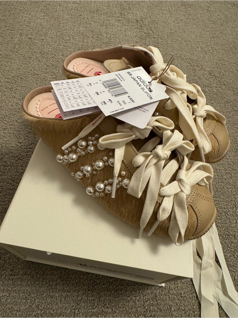 Adidas x Simone Rocha Beige Pearl-Embellished Slip-On Mules